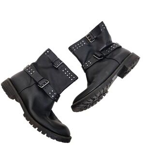 GIANNI BINI Boots Womens Size 9 Black Studded Moto Biker Mid Calf‎ Shoes